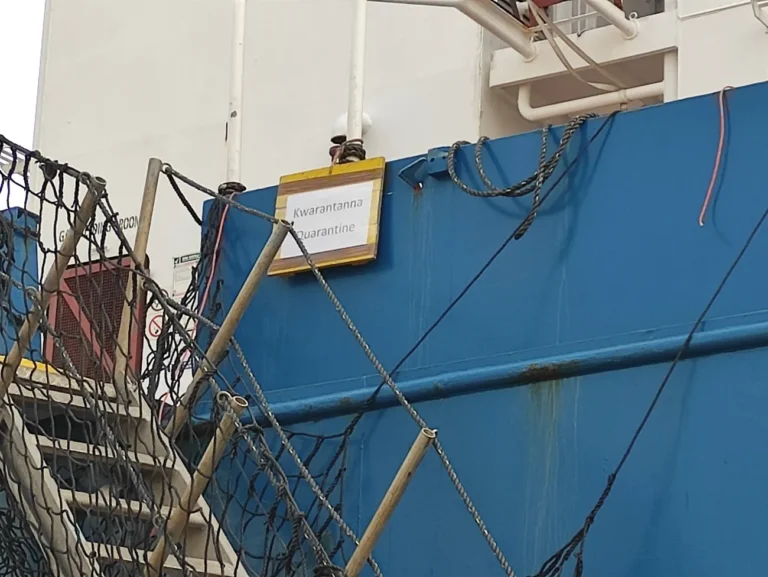 Dezynfekujemy niemiecki statek, który wpłynął do Szczecina i został objęty kwarantanną.